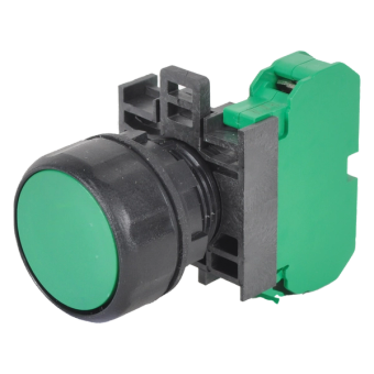 22mm IEC Non-Illuminated Push Button with Green Flush Cap and N.O. Contact