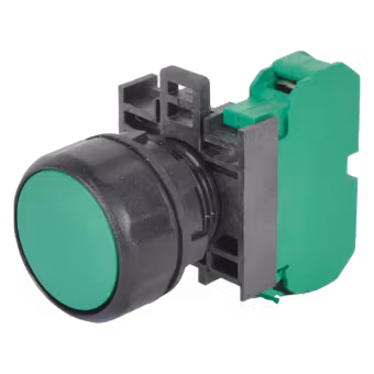 22mm IEC Non-Illuminated Push Button with Green Flush Cap and N.O. Contact