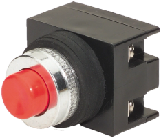 Botón pulsador NEMA momentáneamente no  iluminado de 22mm con lente rojo extendido y anillo de abrazadera de aluminio