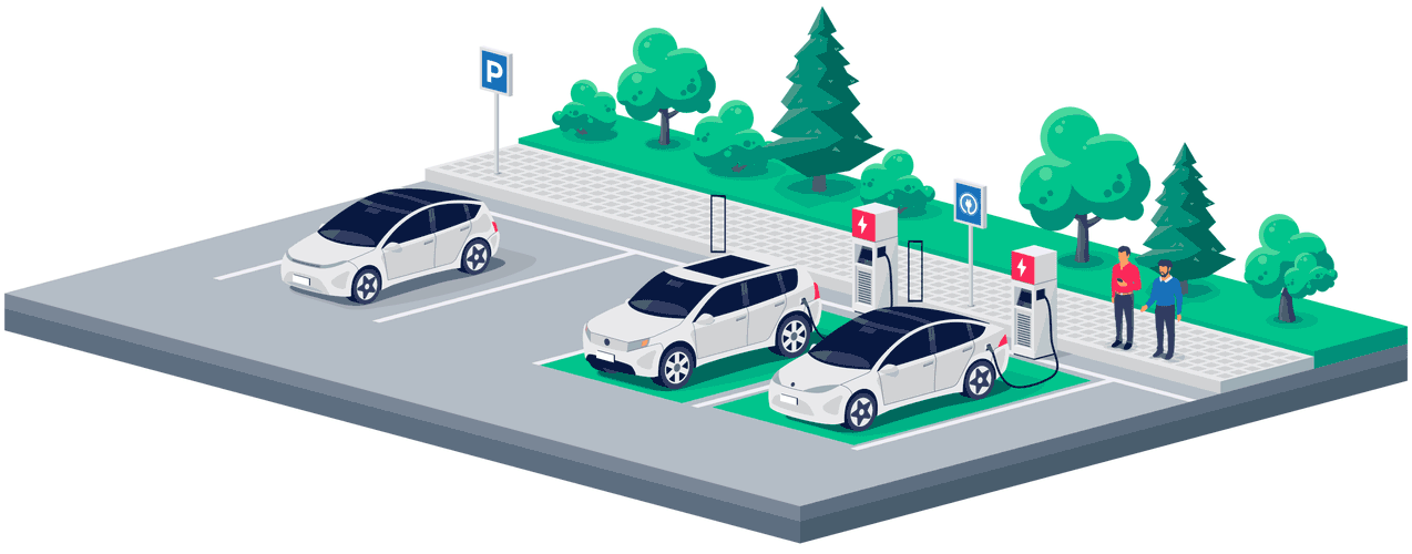 Electric car public charger stations lot