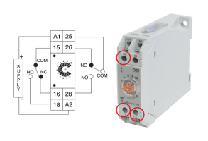 Electronic Timing Relay, 22.5mm Cyclic with terminal diagram