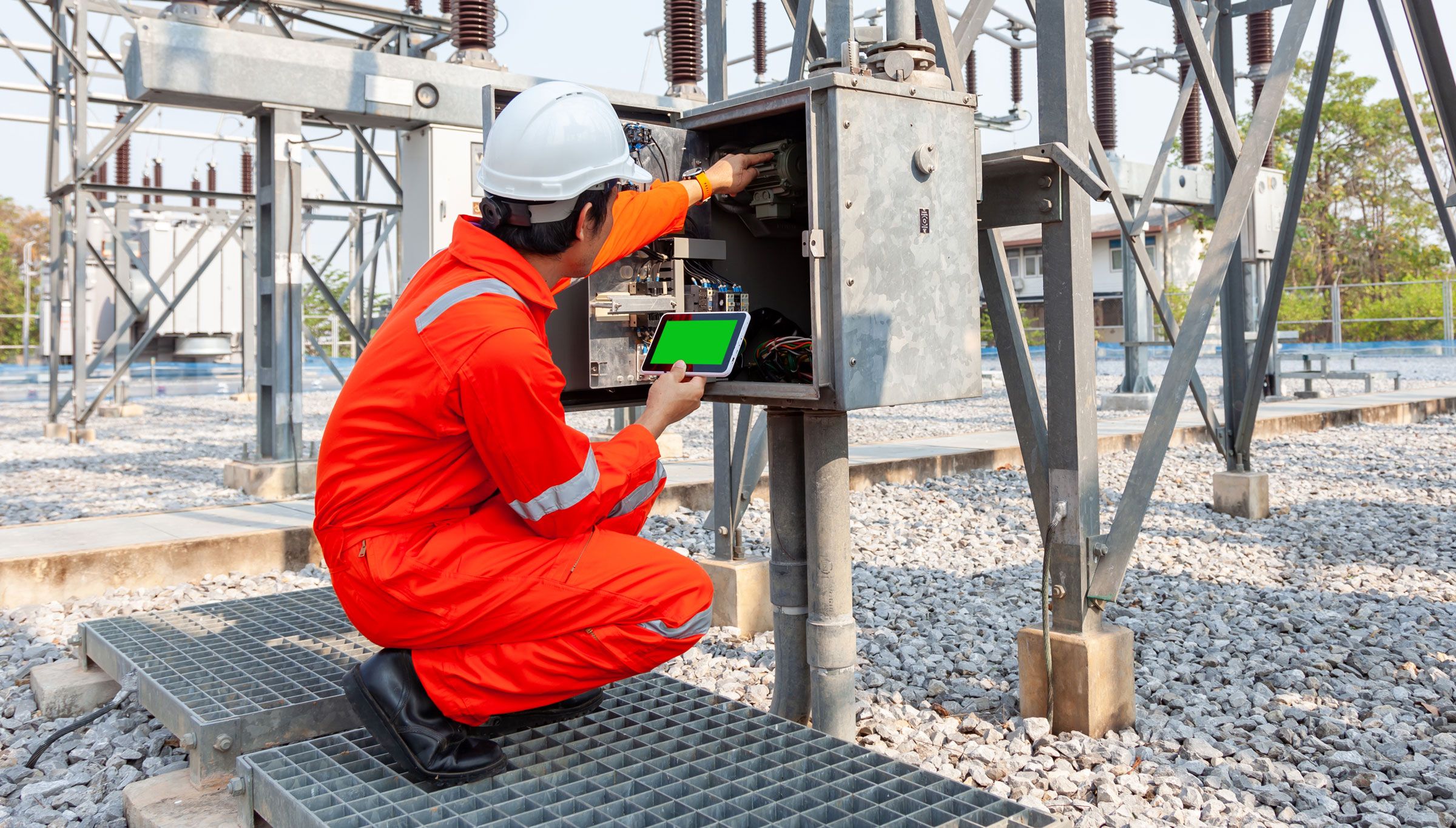 Engineer inspecting electrical systems