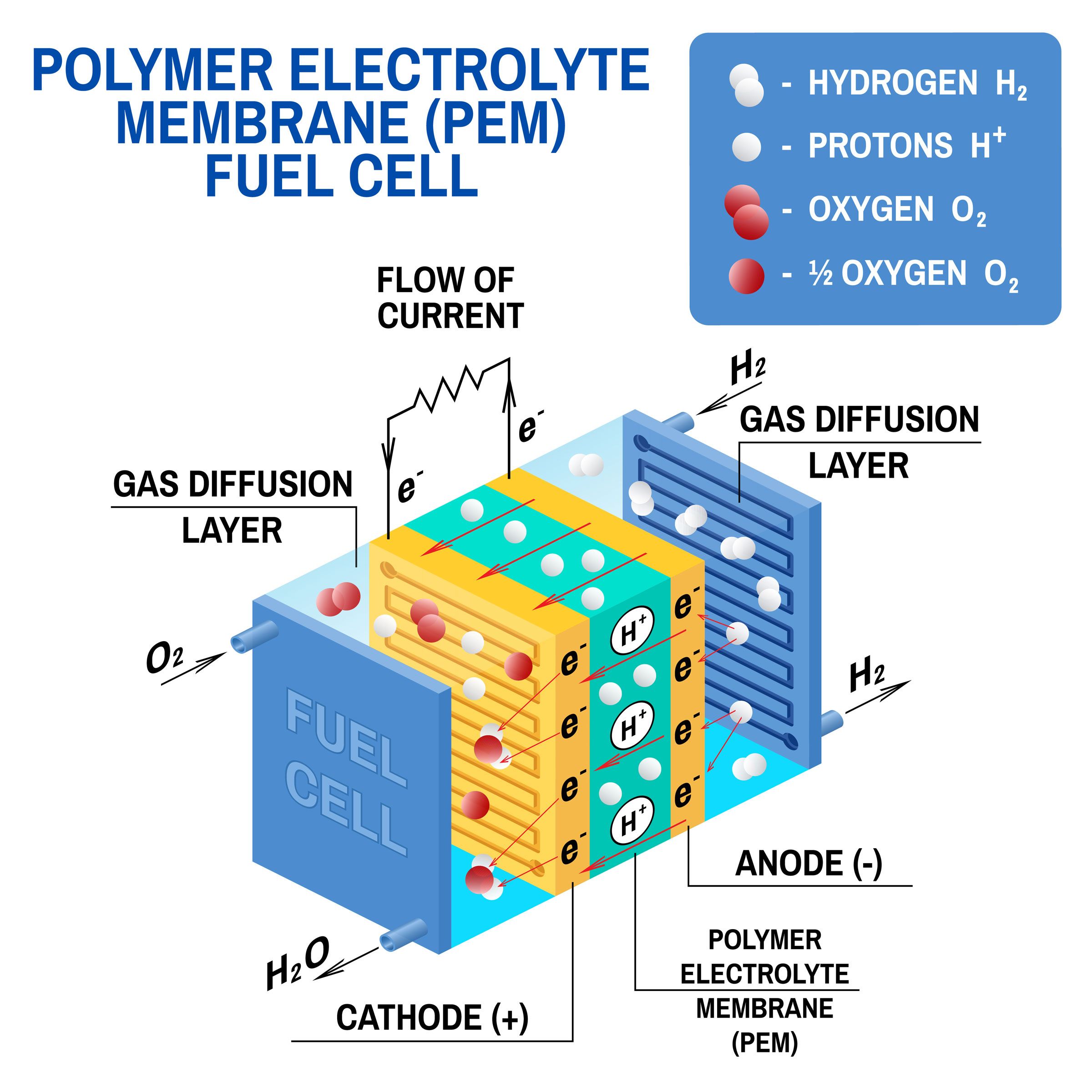 Fuel cell diagram - converting chemical potential energy into electrical energy