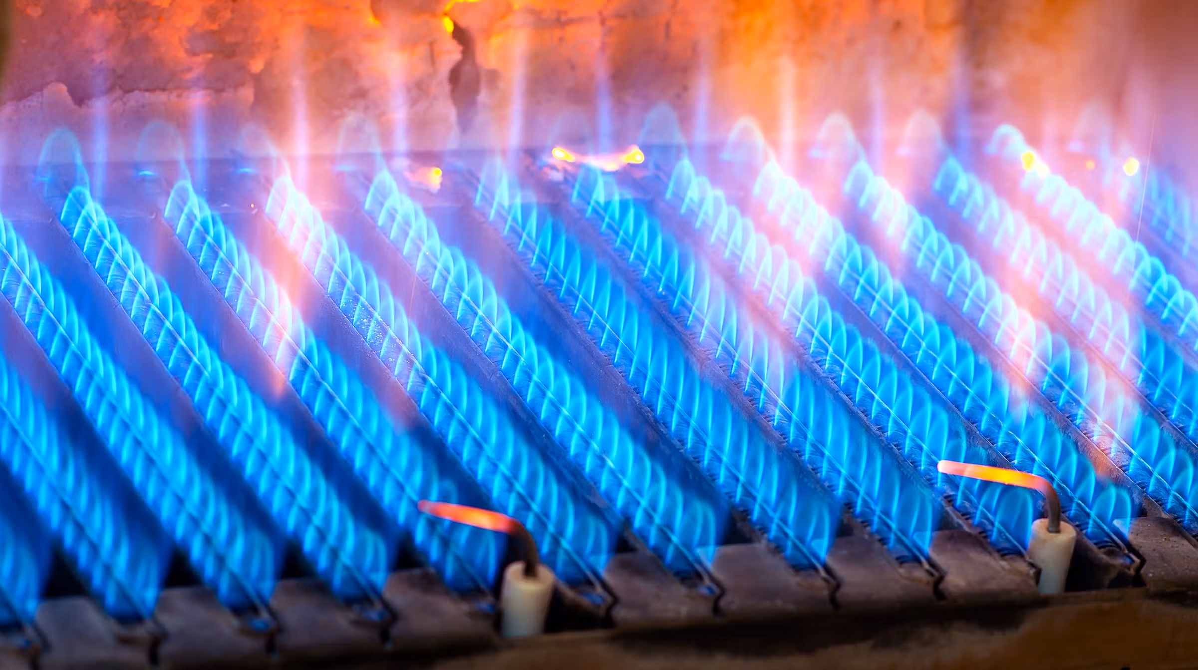 Fire burns from a gas burner