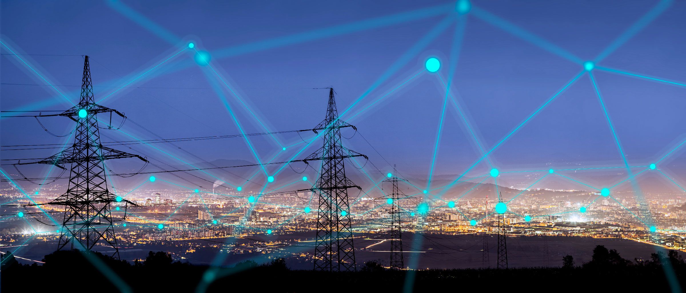 High power electricity poles in connected to smart grid.