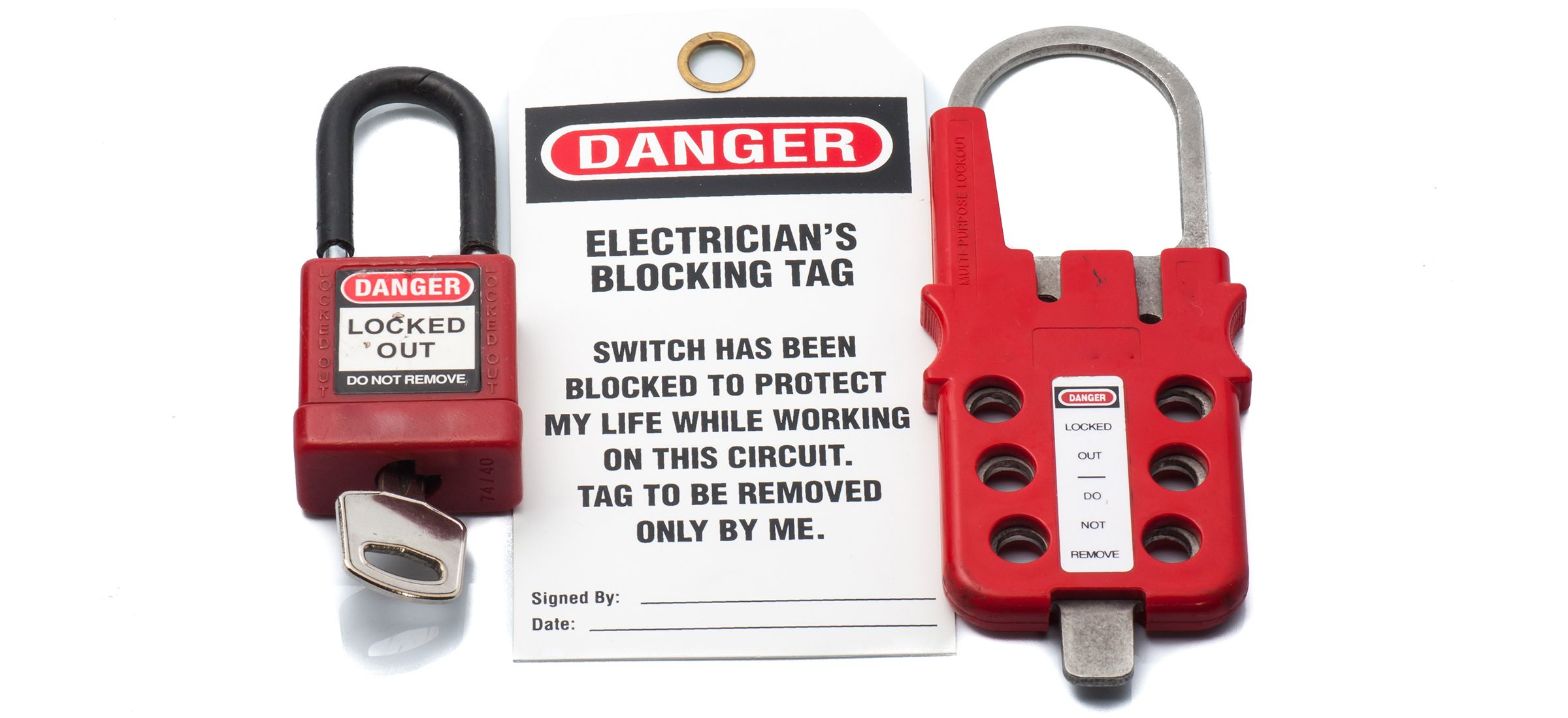 Tag Out Danger Label with Red padlock and Hasp