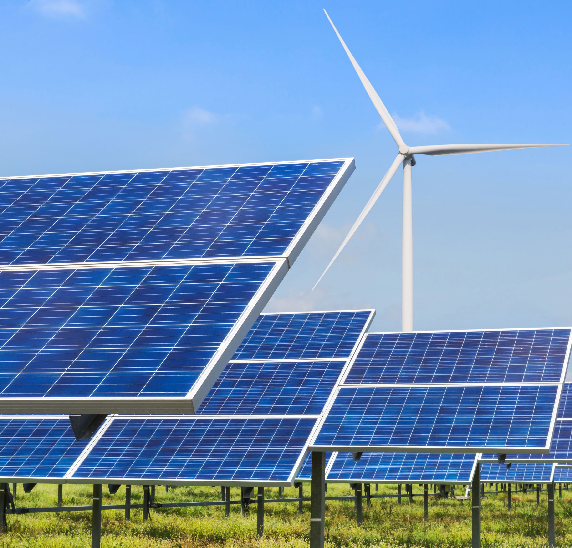 Photovoltaics and wind turbines at a solar power station